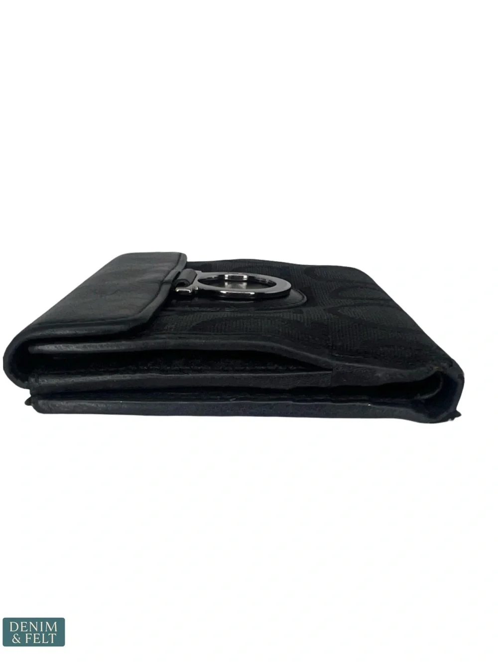 Salvatore Ferragamo Gancini Black Canvas Leather Wallet Compact Bifold‎ Designer